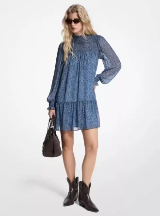 Μεταλλικό φόρεμα με στάμπα Georgette με λαχούρια και σχέδιο με ζορζέτα
