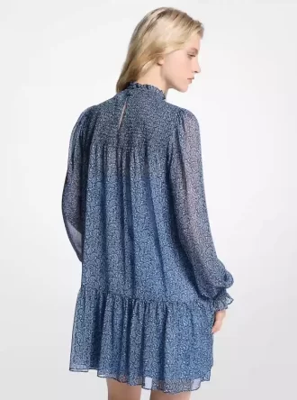 Μεταλλικό φόρεμα με στάμπα Georgette με λαχούρια και σχέδιο με ζορζέτα