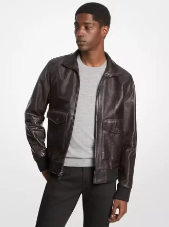Δερμάτινο μπουφάν Harrington με φθαρμένο σχέδιο