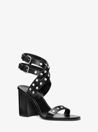 Δερμάτινο πέδιλο Irene με τρουκς και κλειστό τακούνι