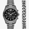 Σετ δώρου με μεγάλο ρολόι και μπρασελέ Lexington Gunmetal, από λάστιχο σε σχήμα χρυσού