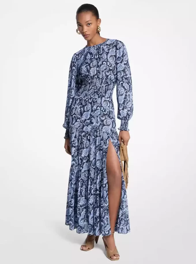 Φόρεμα μάξι με στάμπα ζορζέτας και paisley print
