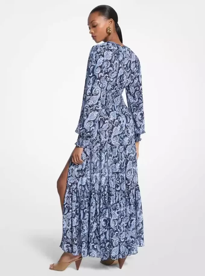 Φόρεμα μάξι με στάμπα ζορζέτας και paisley print