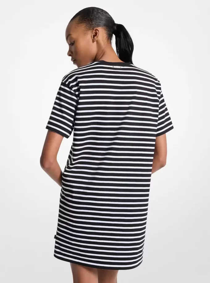 Φόρεμα T-shirt από ριγέ βαμβακερό ύφασμα Φόρεμα T-shirt από ριγέ βαμβακερό ύφασμα
