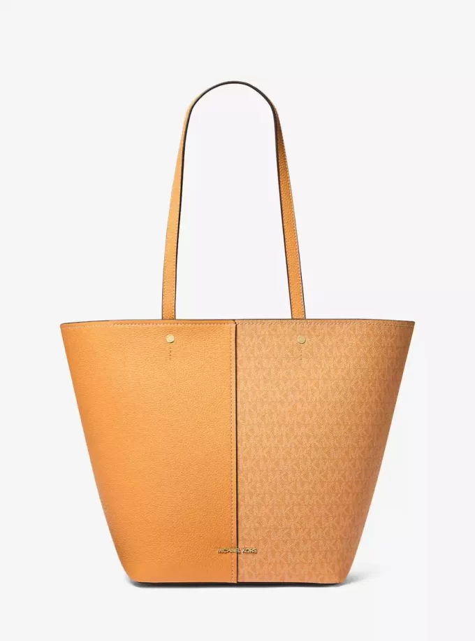 Μεγάλη τσάντα tote Flora με λογότυπο και δερμάτινη επένδυση Μεγάλη τσάντα tote Flora με λογότυπο και δερμάτινη επένδυση